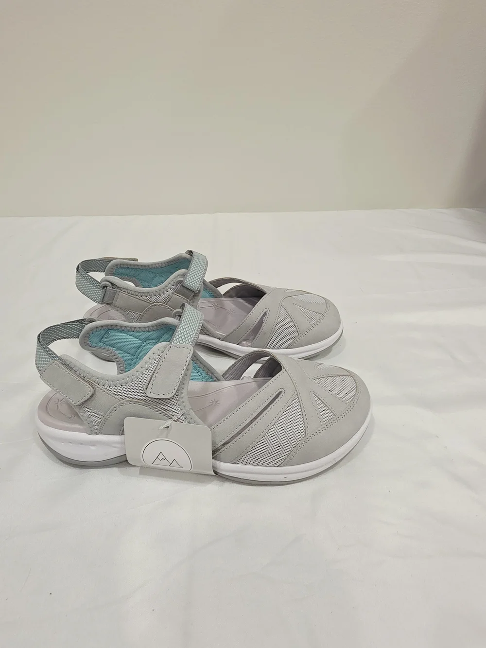 Easy Spirit Light Gray and Teal Esplash 3 Casual Mary Jane Slingback Sandals